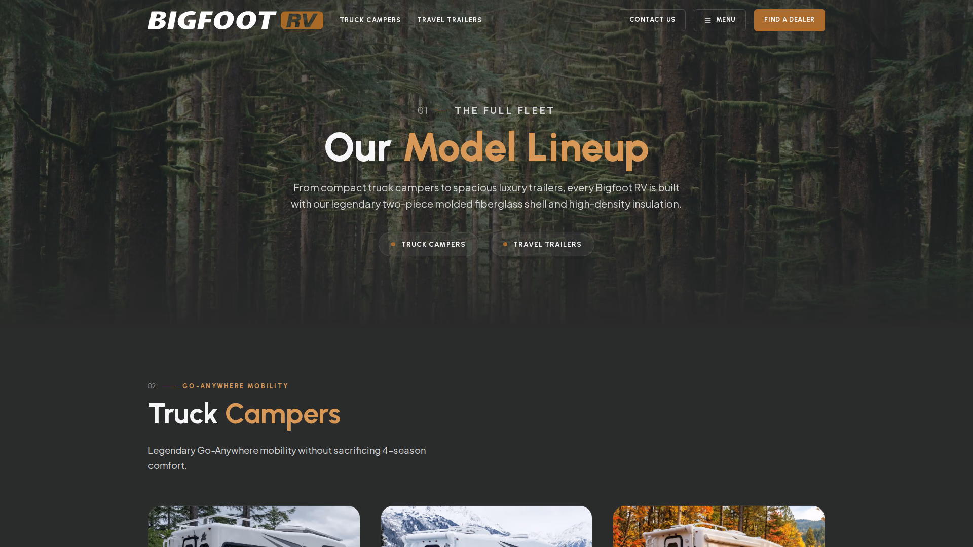 Bigfoot RV models page (desktop)